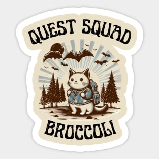 Quest Squad Broccoli Hiking Cat Vintage Sticker